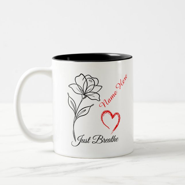 Taza Bicolor Just Breathe Personalizado  (Izquierda)