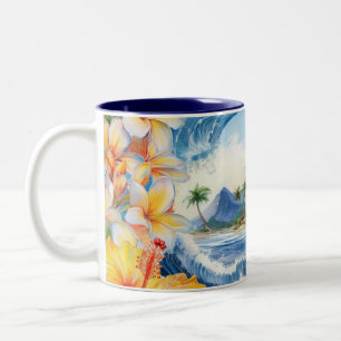 Taza Bicolor Kai Aloha Hibiscus Acuarela Ola