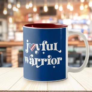 Taza Bicolor Kamala Joyful Warrior White Type USA Flag Heart