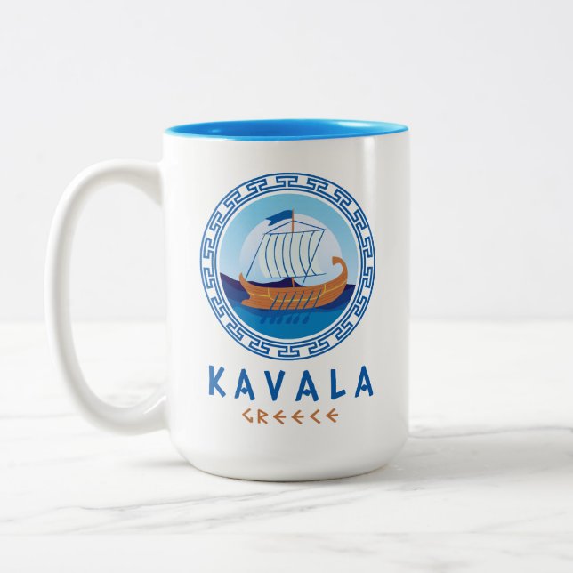 Taza Bicolor Kavala, Grecia Diseño de Barco Griego (Izquierda)