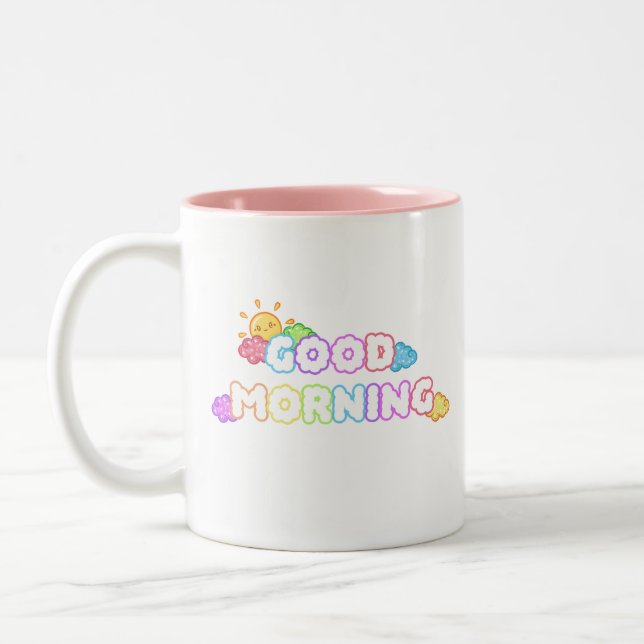 Taza Bicolor Kawaii Buenos Días Sol y Nubes Arcoíris (Izquierda)