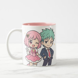 Taza Bicolor Kawaii Chibi Pareja Anime Mug Cute Regalo