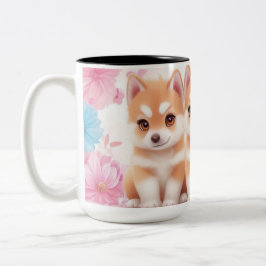 Taza Bicolor Kawaii Husky Cachorros: Café Pastel Pals