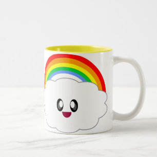 TAZA BICOLOR KAWAII NUBE ARCOÍRIS TAN FELIZ 100 POR CIENTO!!!