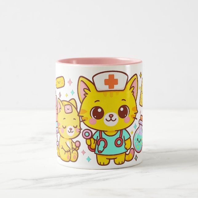 Taza Bicolor Kawaii Nurse Cat Duo (Centro)