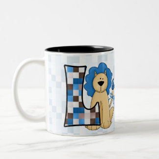 Taza Bicolor Kids Blue Lion Monograma Gran Letra L con nombre