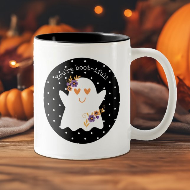 Taza Bicolor Kids Cute Halloween Ghost (Celebrate Halloween with a cute mug decorated with a ghost. Personalize it with your own text.)