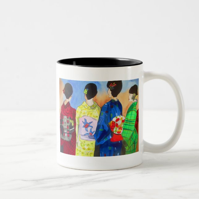 Taza Bicolor Kimono de primavera arte japonés de Geisha (Derecha)