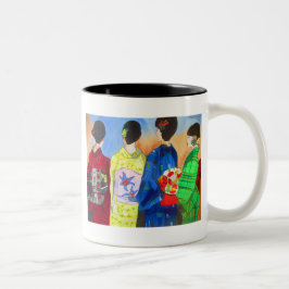 Taza Bicolor Kimono de primavera arte japonés Geisha