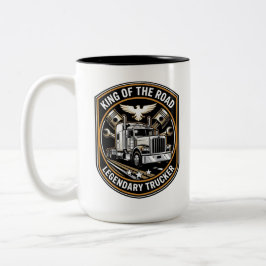 Taza Bicolor King of the Road Legendary Trucker Retro Badge