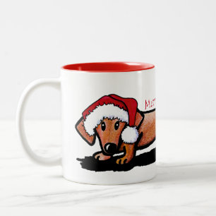 Taza Bicolor KiniArt Pequeño Navidades de Doxie Rojo Mug