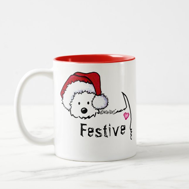 Taza Bicolor KiniArt Westie Festive Navidades Mug (Izquierda)
