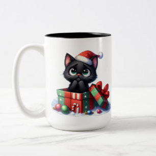 TAZA BICOLOR KITTENS DE NAVIDADES NEGROS CUIDADOS Y DIVERSOS