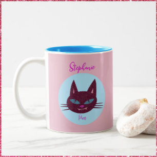 Taza Bicolor Kitty retro rosa y azul purring