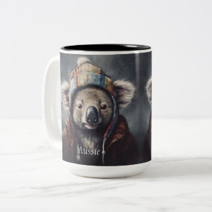 Taza Bicolor Koala Adorable con Sombrero de Invierno Nombre Per