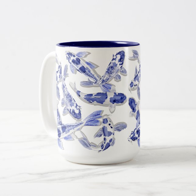 Taza Bicolor Koi azul y blanco (Anverso izquierdo)