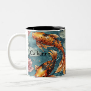Taza Bicolor Koi Fish, Koi Fish Pair, japonés, personalizado