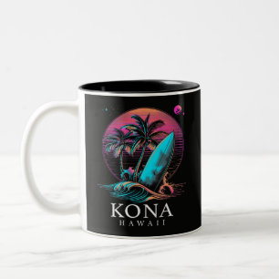 Taza Bicolor Kona Hawái Tabla de Surf Hawaiana Vintage 