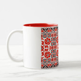 Taza Bicolor La amapola del bordado de Vyshyvanka del ucraniano