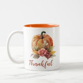 Taza Bicolor La Calabaza Floral de Agradecimiento Cae en otoño 