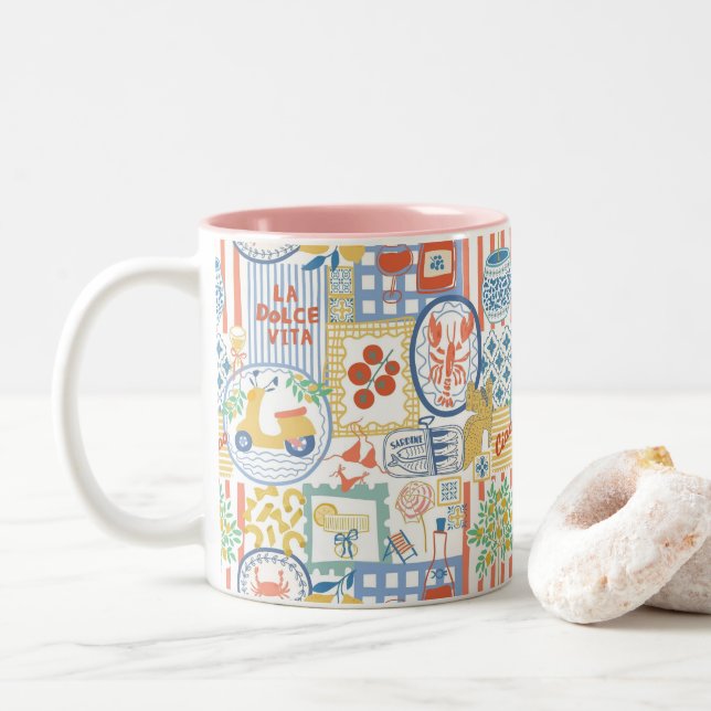 Taza Bicolor La Dolce Vita Italian Summer Lemons Mediterranean  (Con donut)