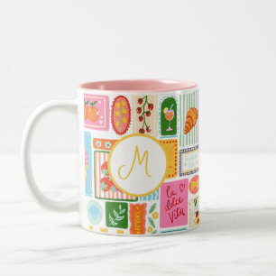 Taza Bicolor La Dolce Vita Italiano Francés Personalizado Color