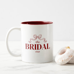 Taza Bicolor La Era Nupcial Boda Boceto Lazo de Cinta Roja