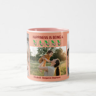 Taza Bicolor La felicidad es ser una NANA Floral 3 Nombre de Fo