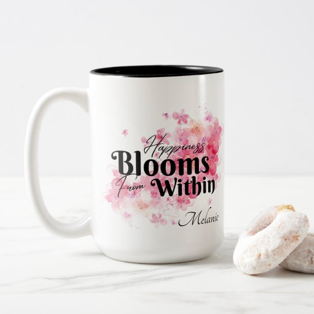 Taza Bicolor La felicidad florece desde dentro (Con donut)