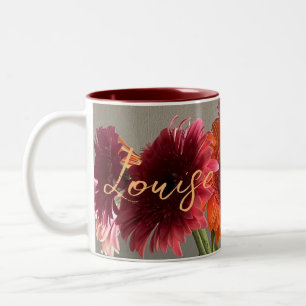 Taza Bicolor La feliz flor de color Gerbera + nombre personaliz