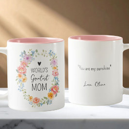 Taza Bicolor La mejor mamá del mundo cita personalizada floral