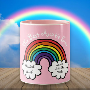 Taza Bicolor La Mejor Tía del Mundo Arcoíris Rosa