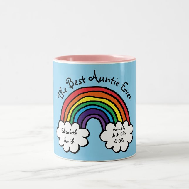Taza Bicolor La mejor tía en azul arcoiris (Centro)