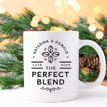 Taza Bicolor La mezcla perfecta de café Boda regalo tafetán<br><div class="desc">La Mezcla Perfecta. Añada un toque divertido de color y estilo único a sus favoritos de boda o de ducha de novia. Una bolsa con el favor de la ducha de novia es un gran complemento a la planificación de los fiestas. Estos bolsos únicos se pueden usar fácilmente como regalo...</div>