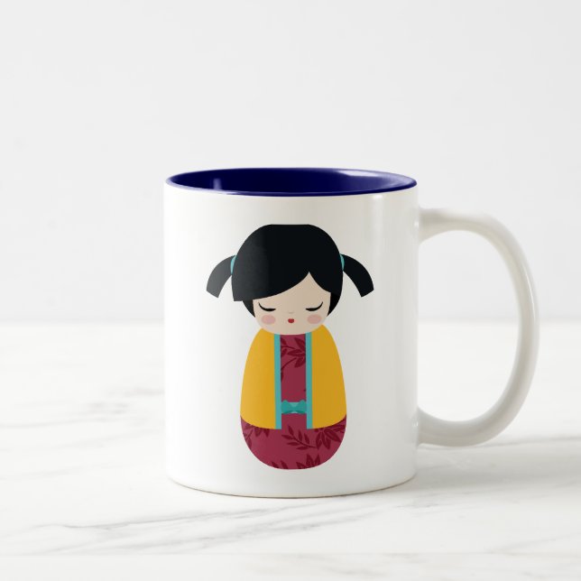 Taza Bicolor La muñeca Kokeshi curada japonesa Geisha Chica (Derecha)