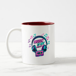 Taza Bicolor La música es mi terapia - audífonos retro café taz
