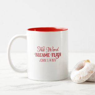 Taza Bicolor La palabra se convirtió en Navidades de carne, bib