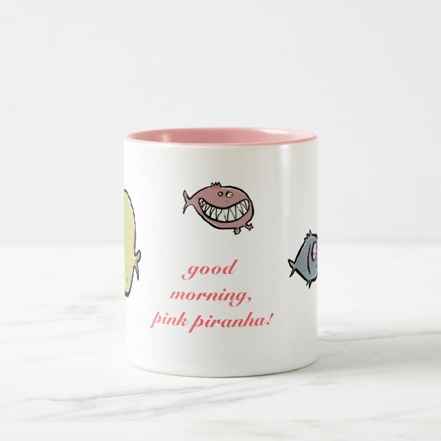 Taza Bicolor La piraña rosada - palabras editable (Centro)