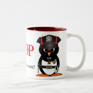 Taza Bicolor ¡La policía malvada del pingüino PARA!