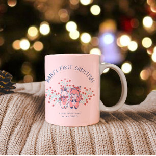 Taza Bicolor La primera Navidad de bebé, amigos del bosque