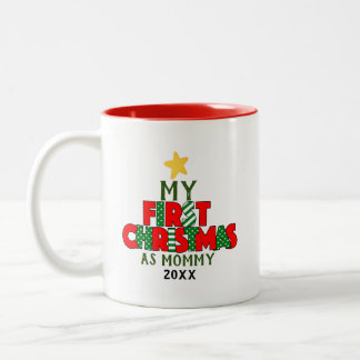 Taza Bicolor La primera Navidad roja y verde para la personaliz