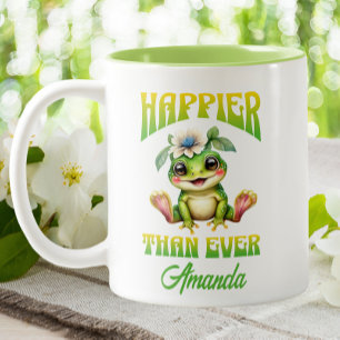 Taza Bicolor La Rana Cute Kawaii Es Más Feliz Que Nunca.