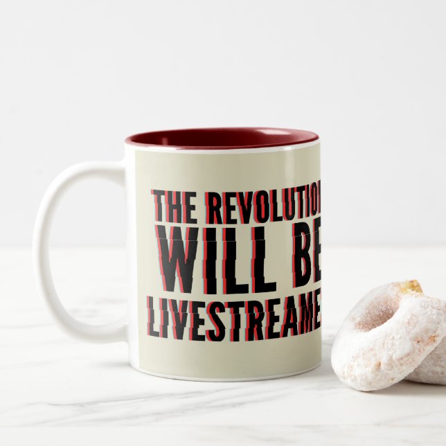 Taza Bicolor La revolución será transmitida en vivo (Con donut)