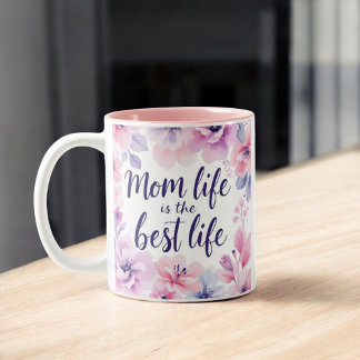 Taza Bicolor La Vida De Mamá Es La Mejor Vida | Floral acuática