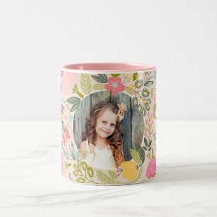Taza Bicolor La vida es bella   Diseño floral Foto Mug