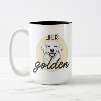Taza Bicolor La vida es dorada | Perro Cute Golden Retriever |