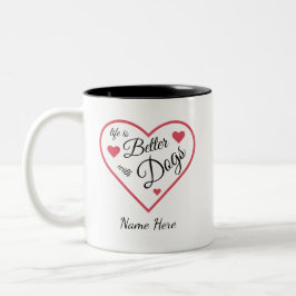 Taza Bicolor la vida es mejor con perros Personalizado 