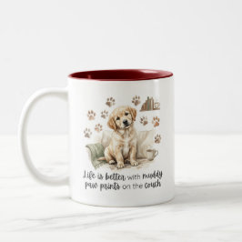 Taza Bicolor La vida es mejor con regalo de cachorro de huellas