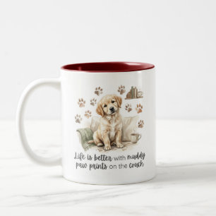 Taza Bicolor La vida es mejor con regalo de cachorro de huellas