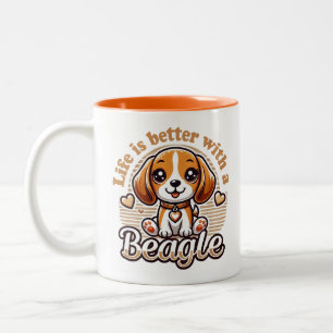 Taza Bicolor La vida es mejor con un Beagle - Beagle adorable